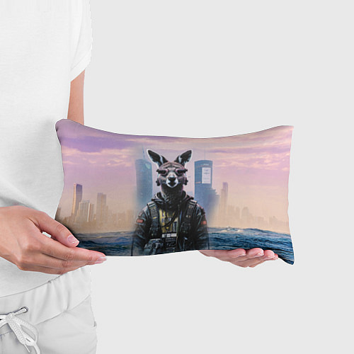 Подушка-антистресс Кенгуру в стиле киберпанк на фоне мегаполиса / 3D-принт – фото 3