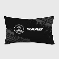 Подушка-антистресс Saab speed на темном фоне со следами шин: надпись, цвет: 3D-принт