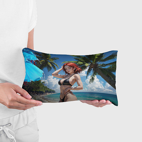 Подушка-антистресс Девушка с рыжими волосами на пляже / 3D-принт – фото 3