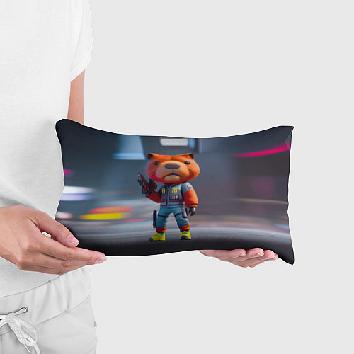 Подушка-антистресс Крутой капибара с пистолетом - киберпанк - нейросе / 3D-принт – фото 3