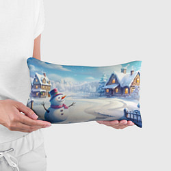 Подушка-антистресс Новогодний пейзаж снеговик, цвет: 3D-принт — фото 2