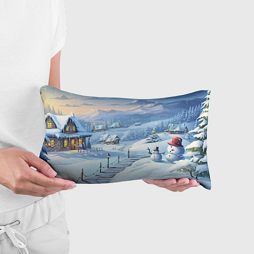 Подушка-антистресс Новогодний дворик со снеговиком / 3D-принт – фото 3