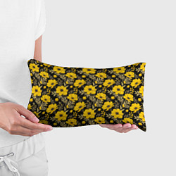Подушка-антистресс Желтые цветы на черном фоне паттерн, цвет: 3D-принт — фото 2