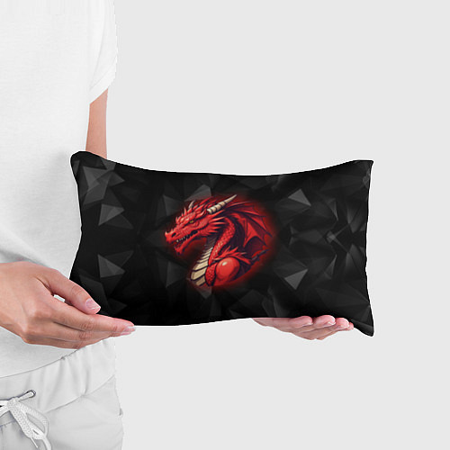 Подушка-антистресс Красный дракон на полигональном черном фоне / 3D-принт – фото 3
