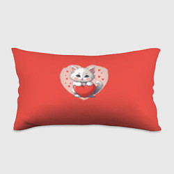 Подушка-антистресс Мультяшный котенок держит красное сердечко, цвет: 3D-принт