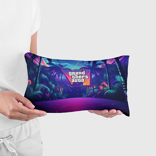 Подушка-антистресс Gta 6 логотип в стиле ночного vice city / 3D-принт – фото 3