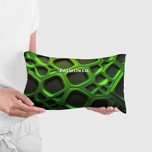 Подушка-антистресс Palworld логотип на зеленой объемной абстракции / 3D-принт – фото 3