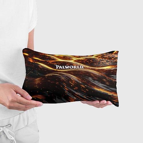 Подушка-антистресс Palworld логотип золотистый и черный фон / 3D-принт – фото 3