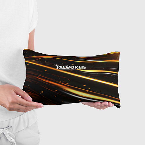 Подушка-антистресс Palworld логотип золотые волны на черном / 3D-принт – фото 3