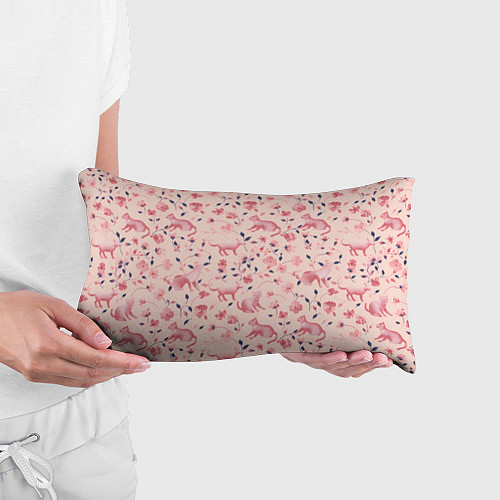 Подушка-антистресс Розовый паттерн с цветами и котиками / 3D-принт – фото 3