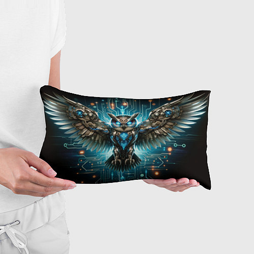 Подушка-антистресс Величественная кибернетическая сова на фоне футури / 3D-принт – фото 3
