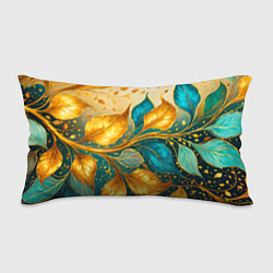 Подушка-антистресс Листья абстрактные золото и бирюза, цвет: 3D-принт