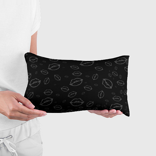 Подушка-антистресс Паттерн серый контур губ на чёрном - lips black / 3D-принт – фото 3