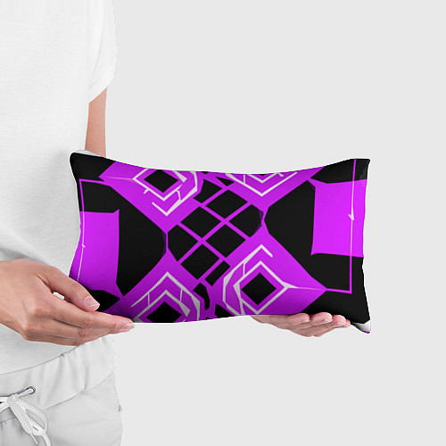 Подушка-антистресс Чёрные квадраты и белые полосы на фиолетовом фоне / 3D-принт – фото 3