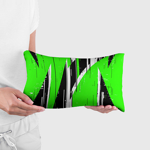 Подушка-антистресс Чёрно-белые вертикальные полосы на зелёном фоне / 3D-принт – фото 3