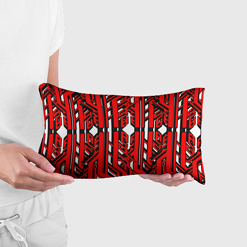 Подушка-антистресс Чёрно-красные техно полосы на белом фоне / 3D-принт – фото 3