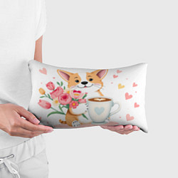 Подушка-антистресс Поздравляющий корги с цветами, цвет: 3D-принт — фото 2