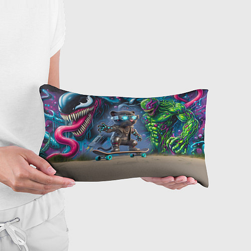 Подушка-антистресс Пантерёнок крутой скейтбордист на фоне граффити / 3D-принт – фото 3