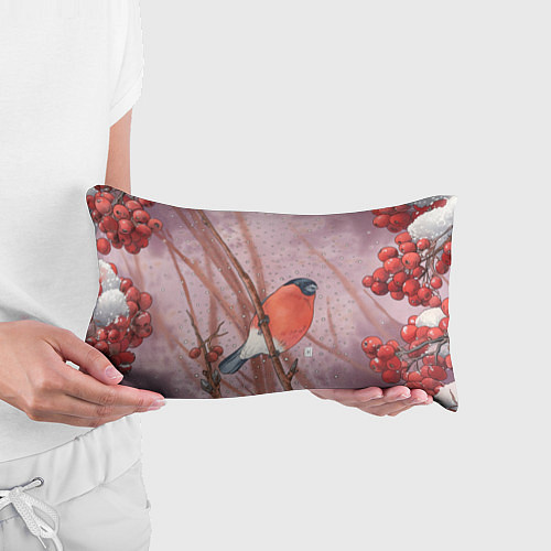 Подушка-антистресс Акварельный снегирь в рябине / 3D-принт – фото 3