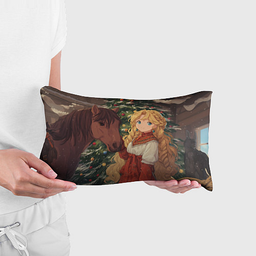 Подушка-антистресс Аниме девочка с лошадкой встречают Новый год / 3D-принт – фото 3