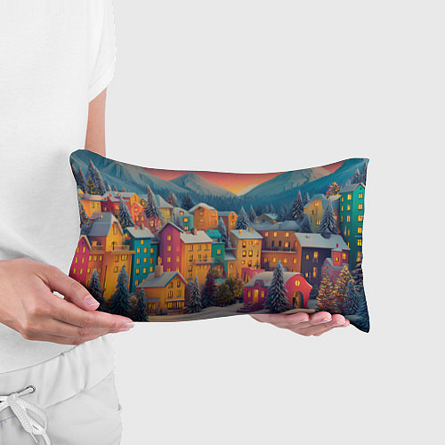 Подушка-антистресс Новогодний город в горах / 3D-принт – фото 3