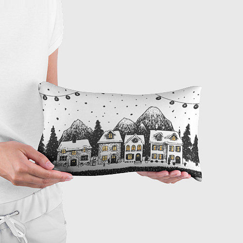 Подушка-антистресс Черно-белый новогодний город / 3D-принт – фото 3