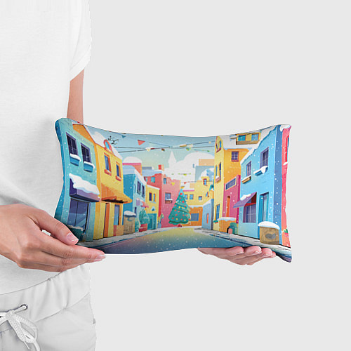 Подушка-антистресс Разноцветный новогодний дворик / 3D-принт – фото 3