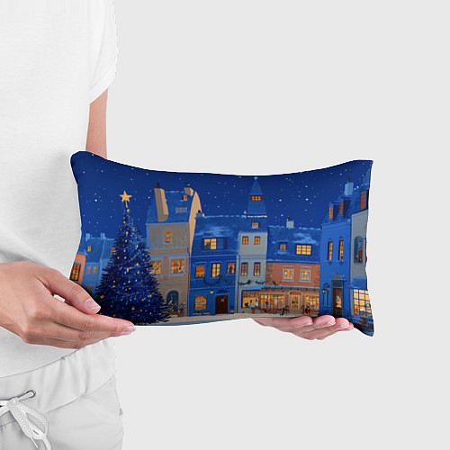 Подушка-антистресс Синяя новогодняя елочка во дворе / 3D-принт – фото 3