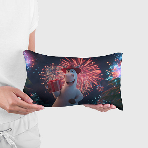 Подушка-антистресс Лошадь с подарком на фоне салюта / 3D-принт – фото 3