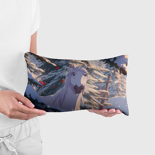 Подушка-антистресс Белая лошадь на фоне елки / 3D-принт – фото 3