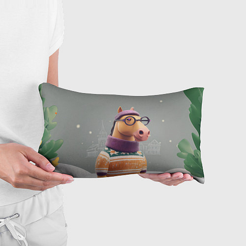 Подушка-антистресс Новогодняя лошадка хипстер / 3D-принт – фото 3