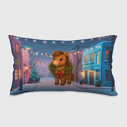 Подушка-антистресс Лошадка с новогоднем венком 2026, цвет: 3D-принт