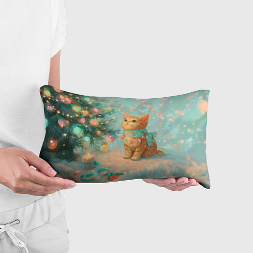 Подушка-антистресс Милый рыжий котенок любуется елкой / 3D-принт – фото 3