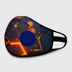 Маска с клапаном НОВОГОДНИЕ ОГНЕННЫЕ 3D ПЛИТЫ FIRE NEON HEXAGON, цвет: 3D-синий — фото 2