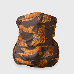 Бандана-труба Тигровые потягушки кофе паттерн, цвет: 3D-принт