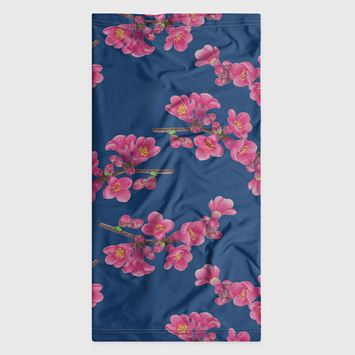 Бандана Веточки айвы с розовыми цветами на синем фоне / 3D-принт – фото 3
