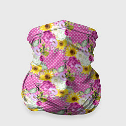 Бандана-труба Полевые фиолетовые и желтые цветочки, цвет: 3D-принт