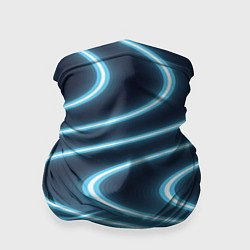 Бандана-труба Неоновый свет Волны голубые на темном фоне, цвет: 3D-принт
