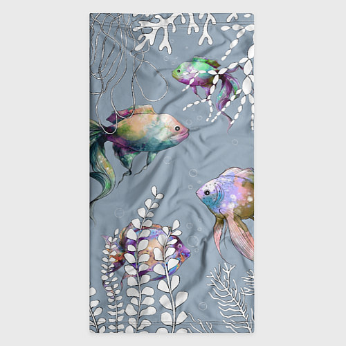 Бандана Разноцветные акварельные рыбки и белые водоросли / 3D-принт – фото 3