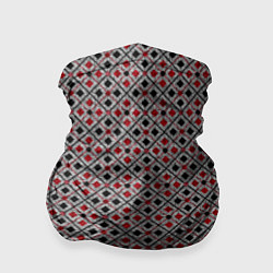 Бандана-труба Красный, черный квадраты на гранжевом сером, цвет: 3D-принт