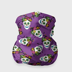 Бандана-труба Сахарные черепа на фиолетовом паттерн, цвет: 3D-принт