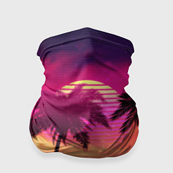 Бандана-труба Пальмы и пляж в розовом закате ретро дизайн, цвет: 3D-принт