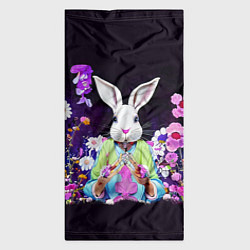Бандана-труба Кролик в цветах на черном фоне, цвет: 3D-принт — фото 2