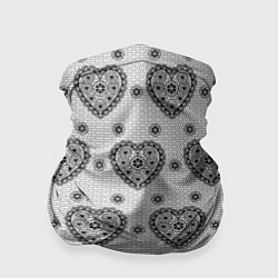 Бандана-труба Черное кружево с сердцами, цвет: 3D-принт