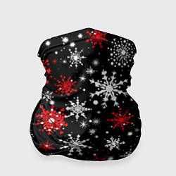 Бандана-труба Белые и красные снежинки на черном фоне - нейросет, цвет: 3D-принт