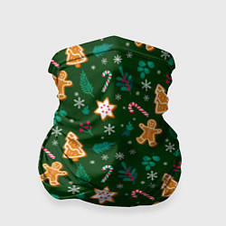 Бандана-труба New year pattern with green background, цвет: 3D-принт