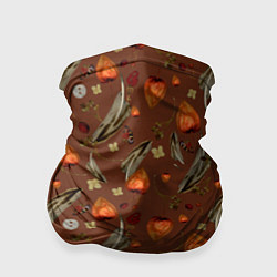 Бандана-труба Перья и физалис brown, цвет: 3D-принт