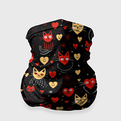 Бандана-труба Паттерн с сердечками и котами валентинка, цвет: 3D-принт
