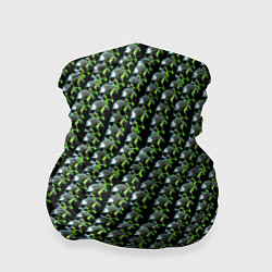 Бандана-труба Зелёные черепа на чёрном фоне, цвет: 3D-принт