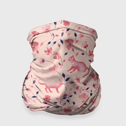 Бандана-труба Розовый паттерн с цветами и котиками, цвет: 3D-принт